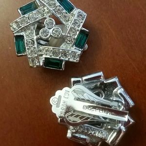 *SOLD*Sarah Coventry Emerald and Crystal Earrings